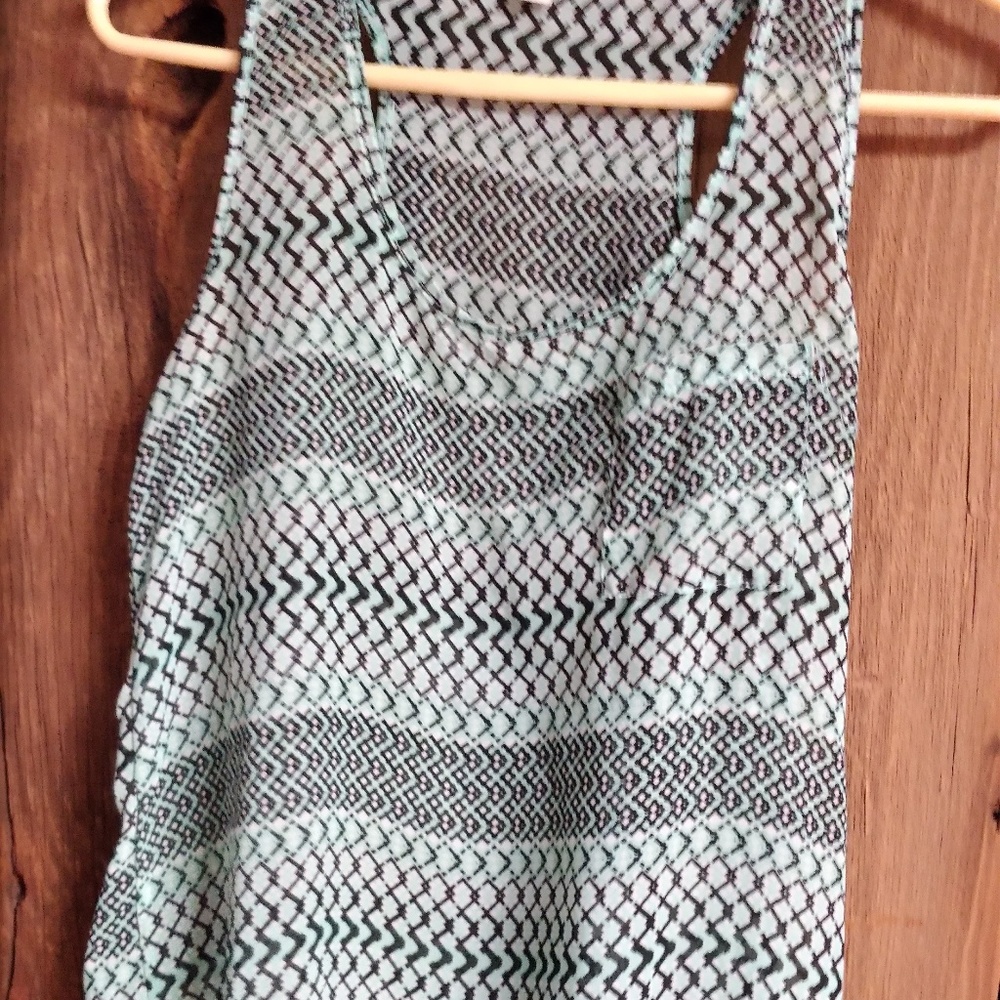 Light Blue and Black Sleeveless Blouse